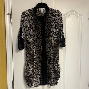 Joseph Ribkoff Black and Brown Burnout Animal Print Tunic